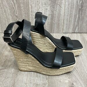 Bamboo Espadrille High Wedge Platform Heel Square Toe Ankle Strap Sandals 8